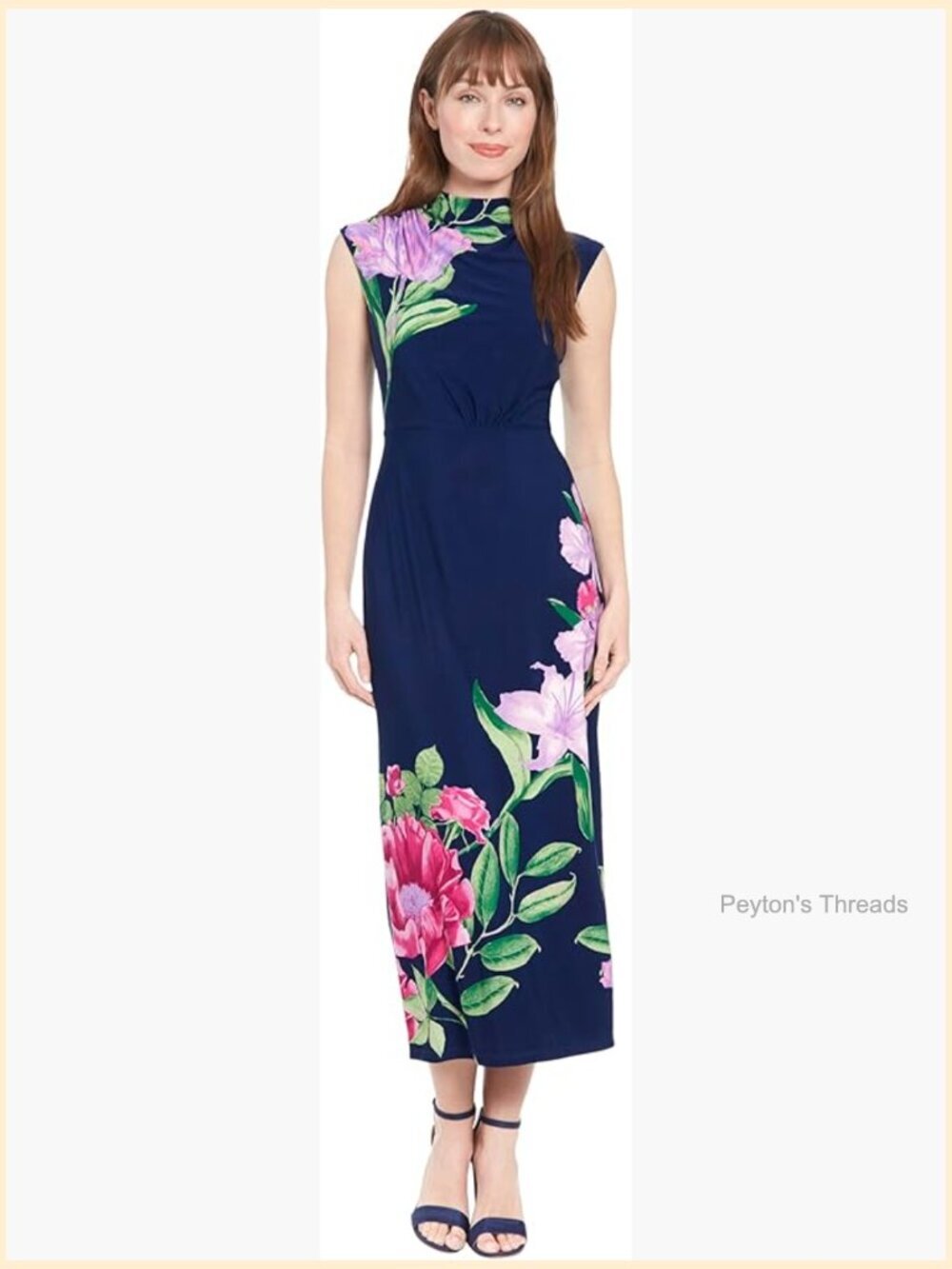 High Neck Sleeveless Midi Cocktail Dress with Shirred Waist
